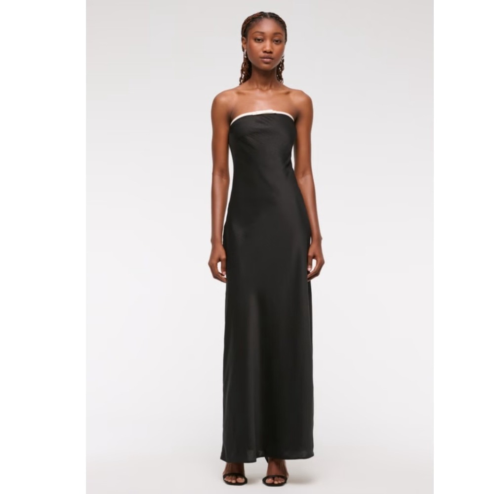 Abercrombie & Fitch Julia Slip Strapless Bow Detail Maxi Dress Black Small NEW